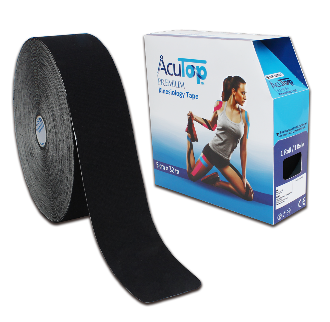 Acutop - Premium Kinesiotape Jumbo - Zwart - 5cmx32m - Intertaping.nl